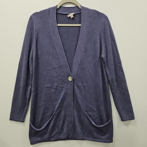 J. Jill Sweaters - J Jill Purple Cardigan Sweater Size Medium One Button Viscose Wool Blend Pockets